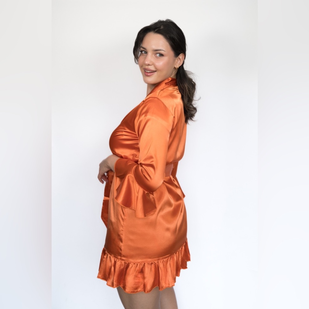 Orange Ruffle Satin Robe - Picture 2 of 3